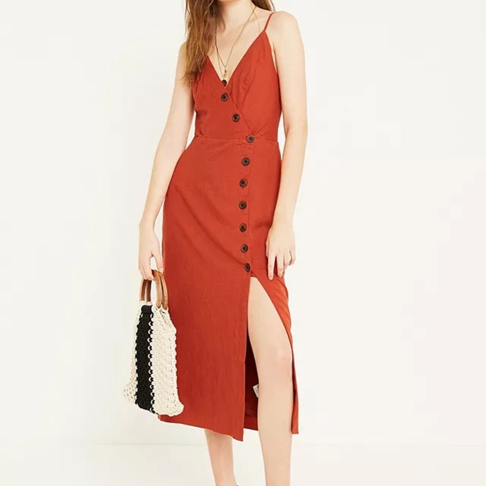 Forever 21 Rust Orange Button-Detail Midi Dress